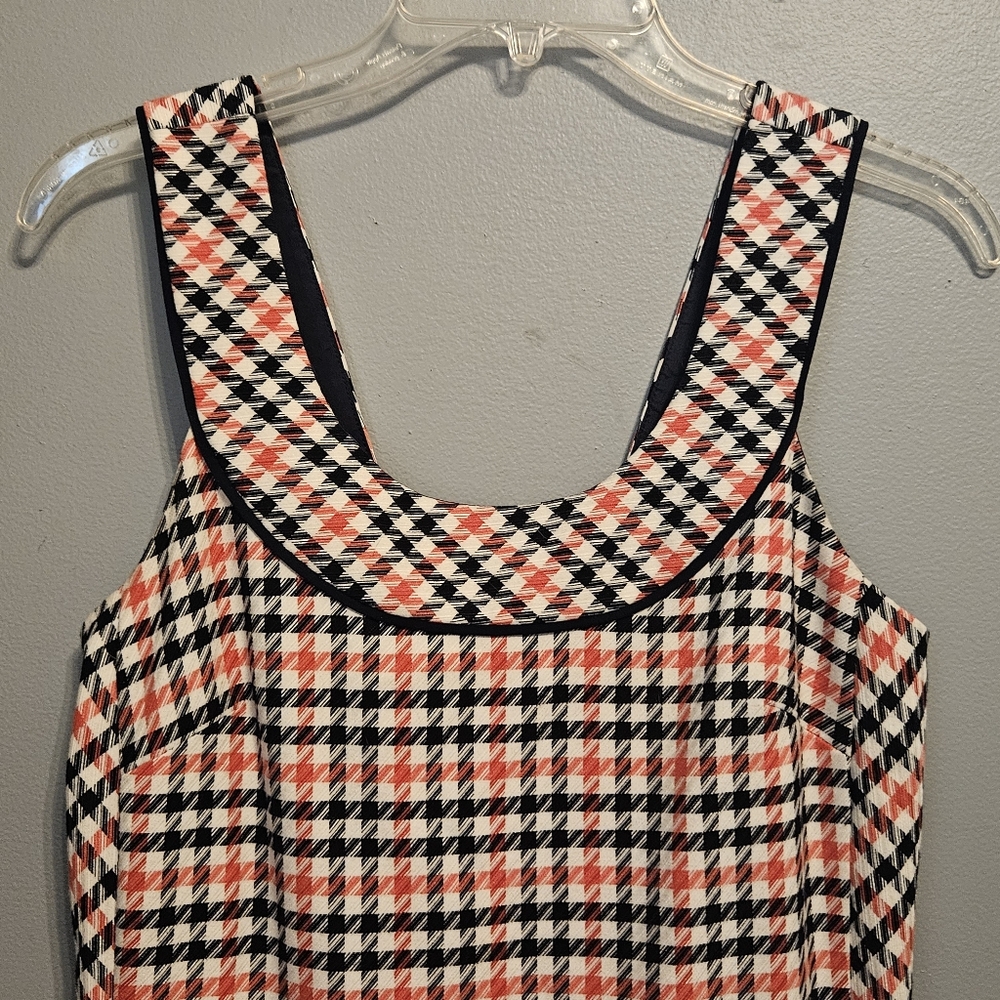 Trina Turk Houndstooth shift dress red ivory blue with pockets size 0